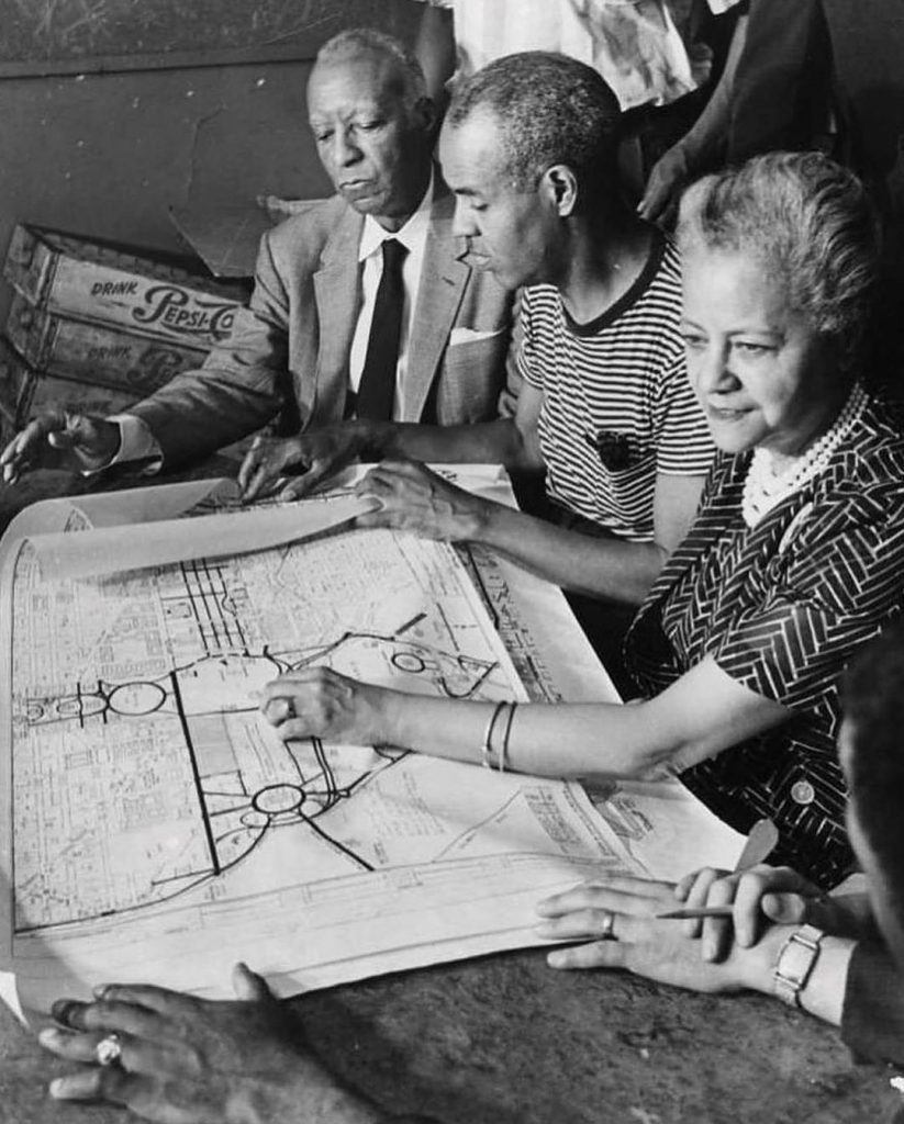 Photo: From left: A. Philip Randolph, Roy Wilkins and Anna Arnold Hedgeman plan the route for the March on Washington. Source: U.S. DOL, citing New York World-Telegram and the Sun Newspaper Photograph Collection (Library of Congress).