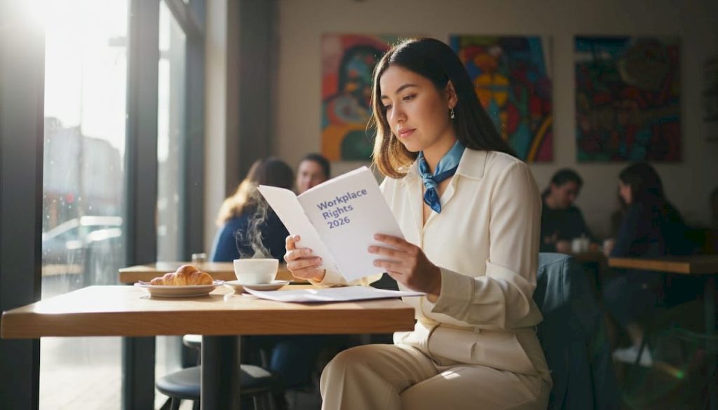 New employee reading workplace rights materials