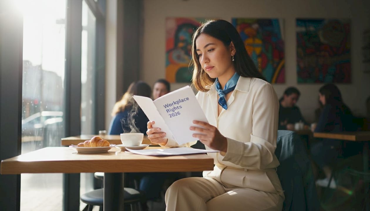 New employee reading workplace rights materials