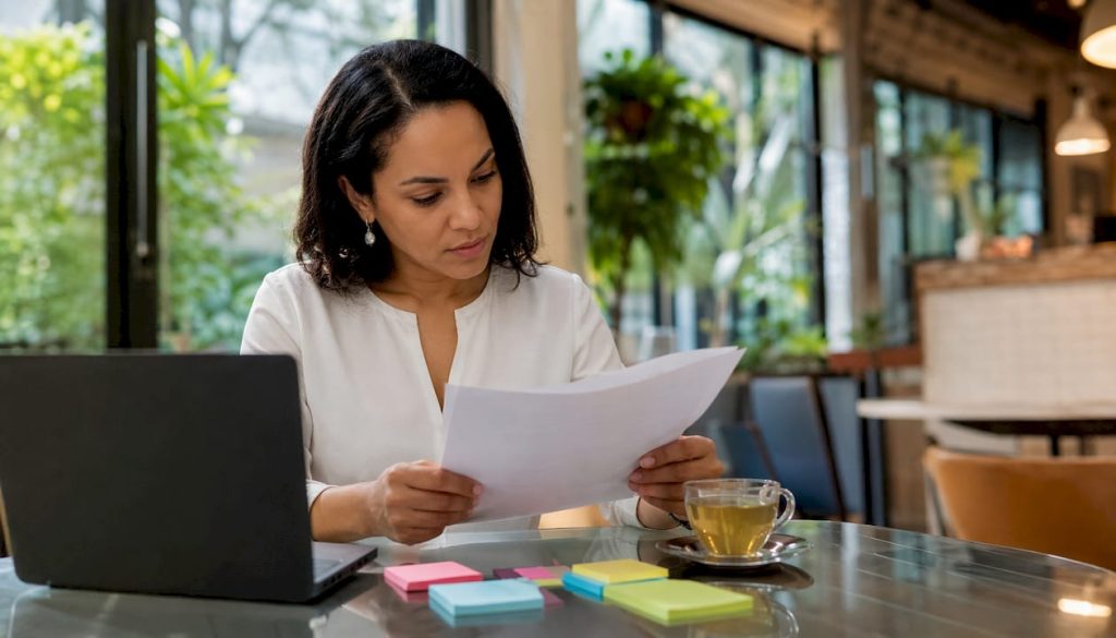 Woman reading workplace harassment policy