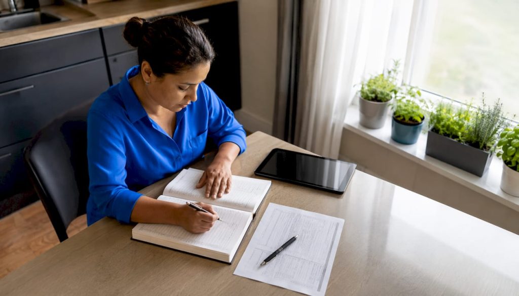 Worker documenting workplace injury claim at desk