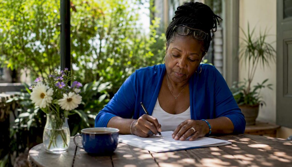 Worker completing legal aid intake form at home