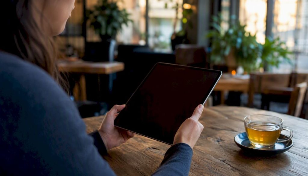 Hands holding tablet during accommodation request