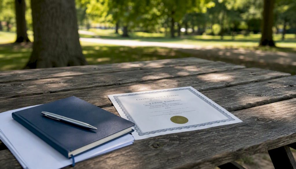 Certificate of Juror Service on courthouse table