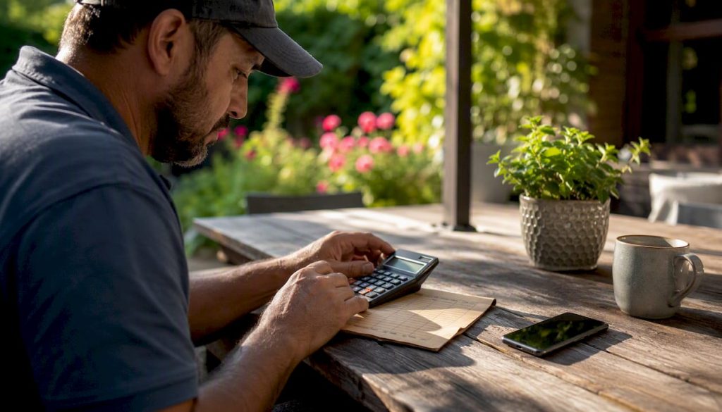 Worker calculating unpaid overtime hours