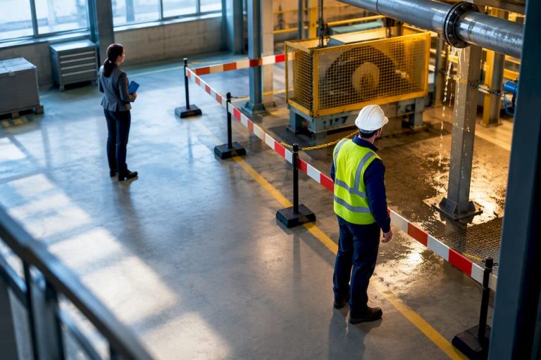 Worker pausing before hazardous work area