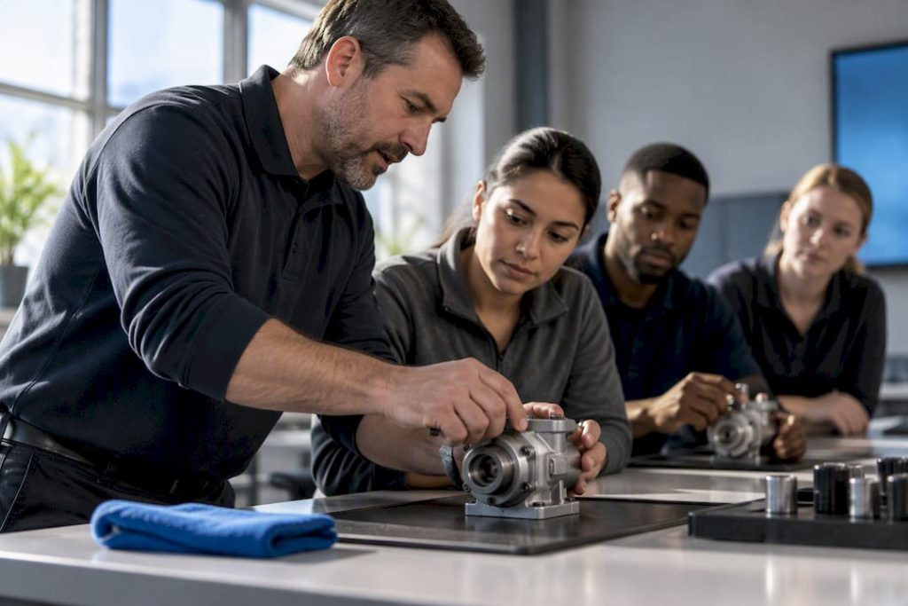 Employees participating in workplace skills training