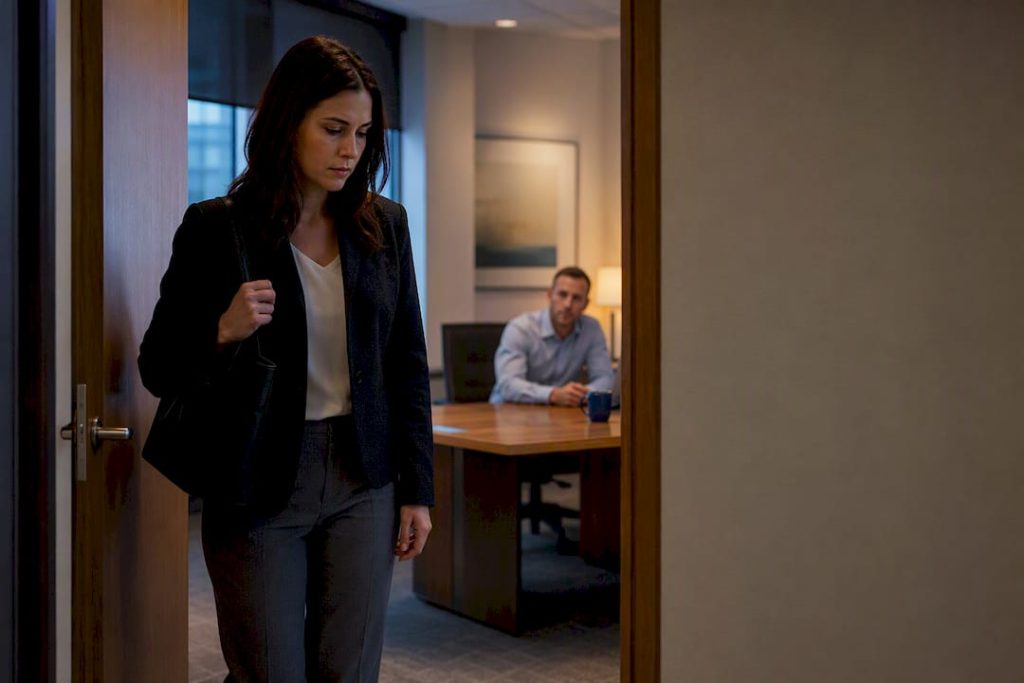 Employee leaving private workplace meeting