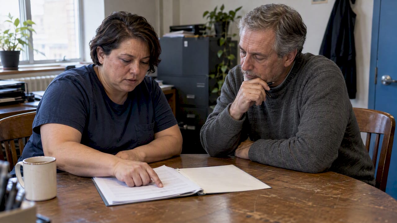 Employee and union representative review an agreement